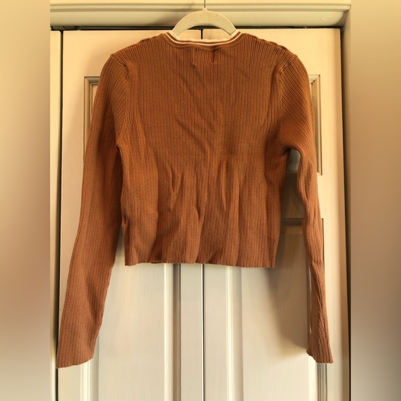 Pink Rose khaki & white, XL, long sleeve waist crop sweater - Picture 3 of 12